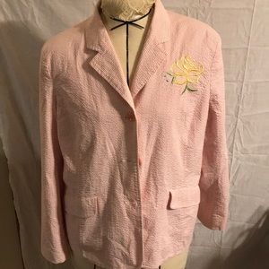 Susan Graver Style Seersucker Button BlazerSize 14